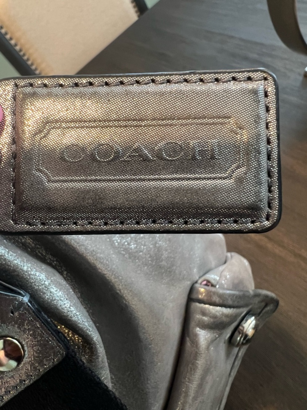 Coach 14561 Poppy Metallic Silver Leather Double Front Pocket Bag - Picture 7 of 16